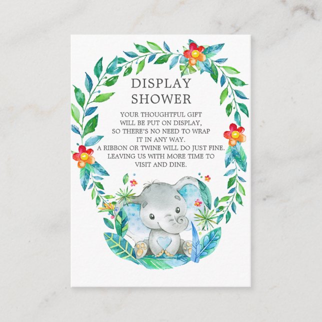 Jungle Elephant Baby Shower Gift Display Shower Enclosure Card (Front)