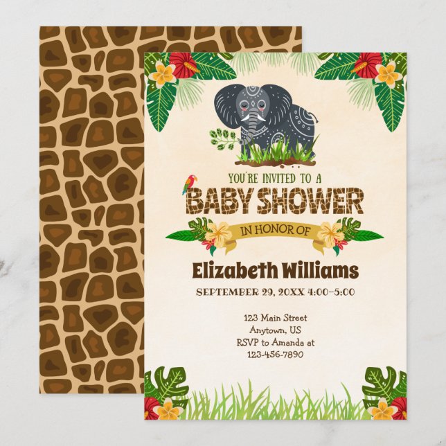 Jungle Elephant Baby Shower Invitation (Front/Back)