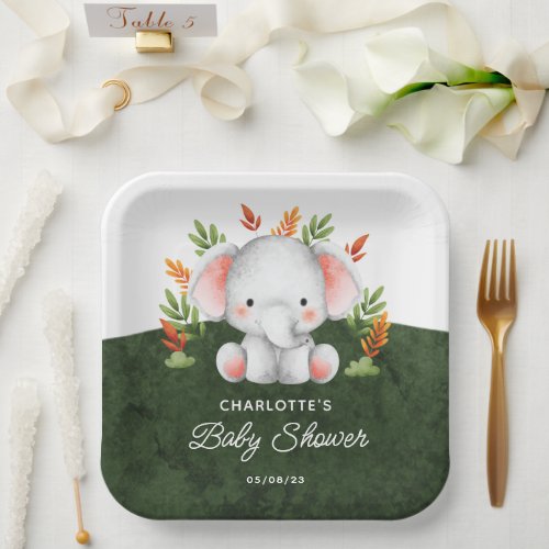 Jungle Elephant Baby Shower Paper Plates
