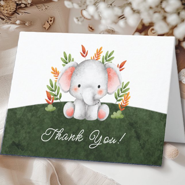 Jungle Elephant Baby Shower Thank You Card (Creator Uploaded)