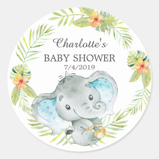 Jungle Elephant Baby Shower Thank You Favor Classic Round Sticker (Front)