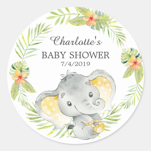 Jungle Elephant Baby Shower Thank You Favor Classic Round Sticker (Front)