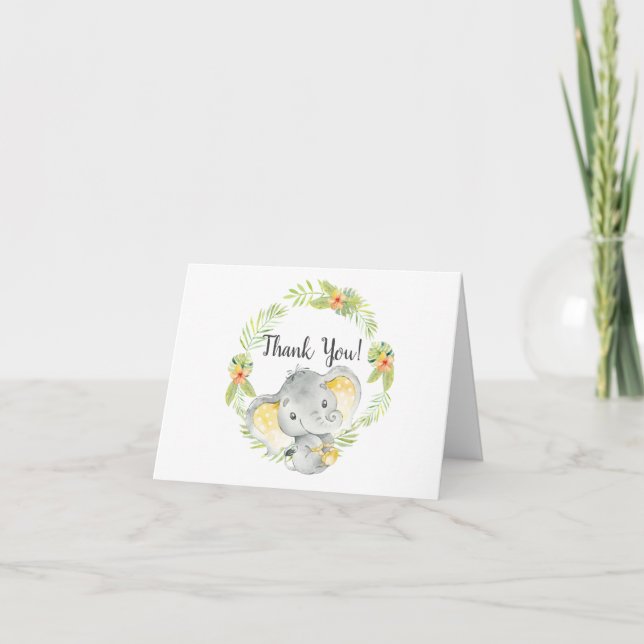 Jungle Elephant Baby Shower Thank You Note (Front)