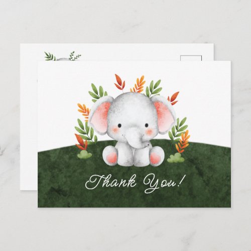 Jungle Elephant Baby Shower Thank You Postcard