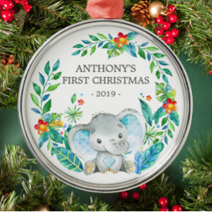 Jungle Elephant Baby's First Christmas Ornament