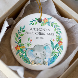 Jungle Elephant Baby's Photo Christmas Ornament