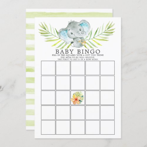 Jungle Elephant BINGO Baby Shower Game Invitation
