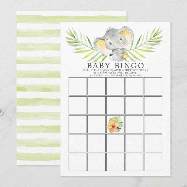 Jungle Elephant BINGO Baby Shower Game Invitation (Front/Back)