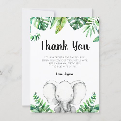 Jungle Elephant Boy Baby Shower Black Thank You Card