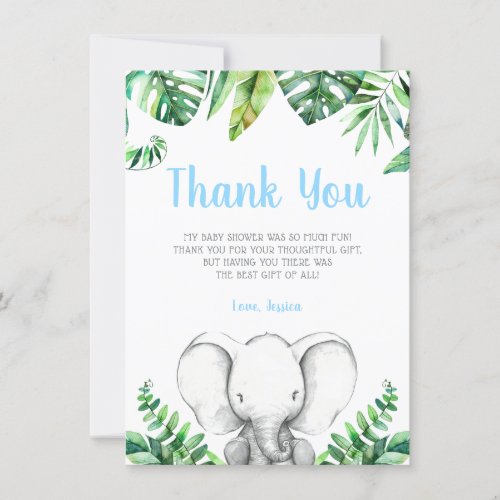 Jungle Elephant Boy Baby Shower Thank You Card