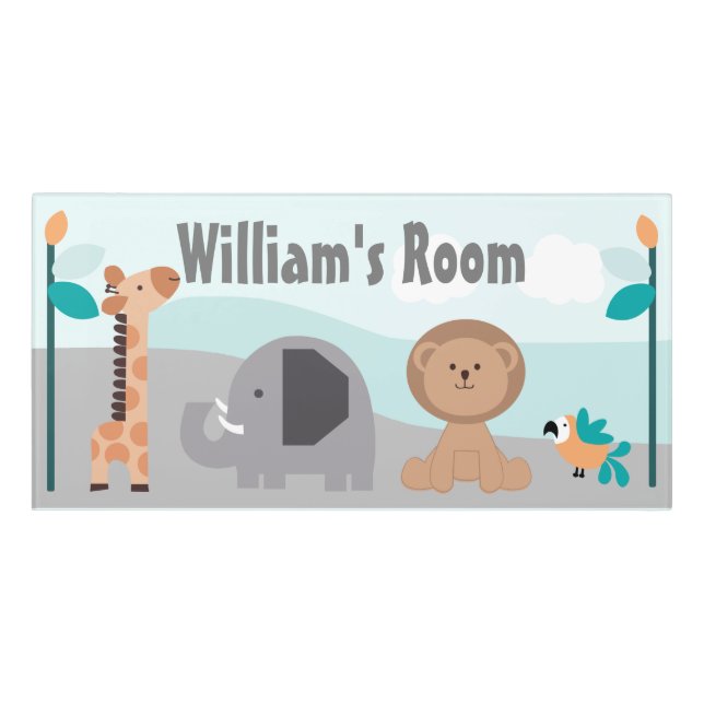 Jungle - Elephant, Giraffe, Lion Baby Door Sign (Classic Front)