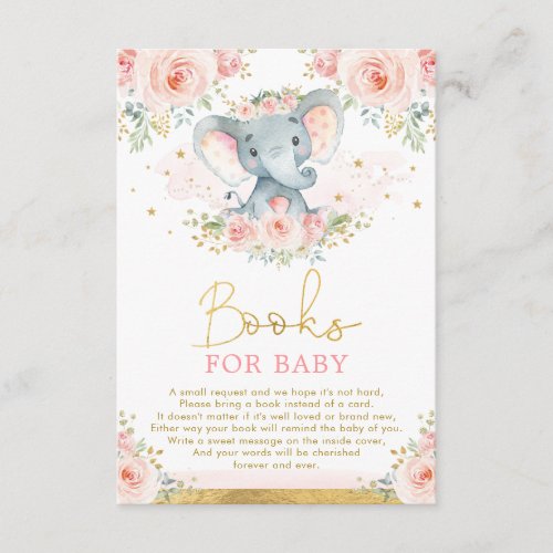 Jungle Elephant Pink Blush Floral Books for Baby Enclosure Card