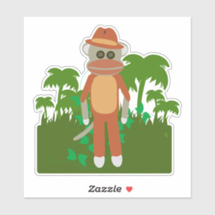 Jungle Explorer Sock Monkey Fun Adventure Design Sticker