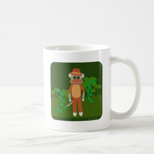 Jungle Exploring Sock Monkey Adventurer Cartoon Coffee Mug