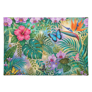 Jungle Fantasy Butterflies Flowers Cheerful Cloth Placemat