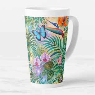 Jungle Fantasy Butterflies Flowers Cheerful Latte Mug