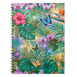 Jungle Fantasy Butterflies Flowers Cheerful Notebook