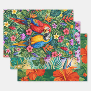 Jungle Fantasy Butterflies Flowers Macaws Wrapping Paper Sheets