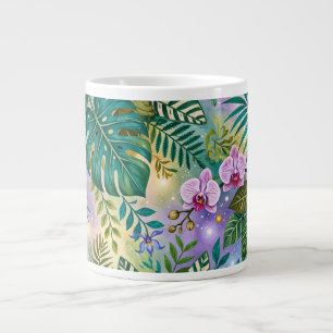 Jungle Fantasy Flowers Purple Green Gold Dreamy Giant Coffee Mug