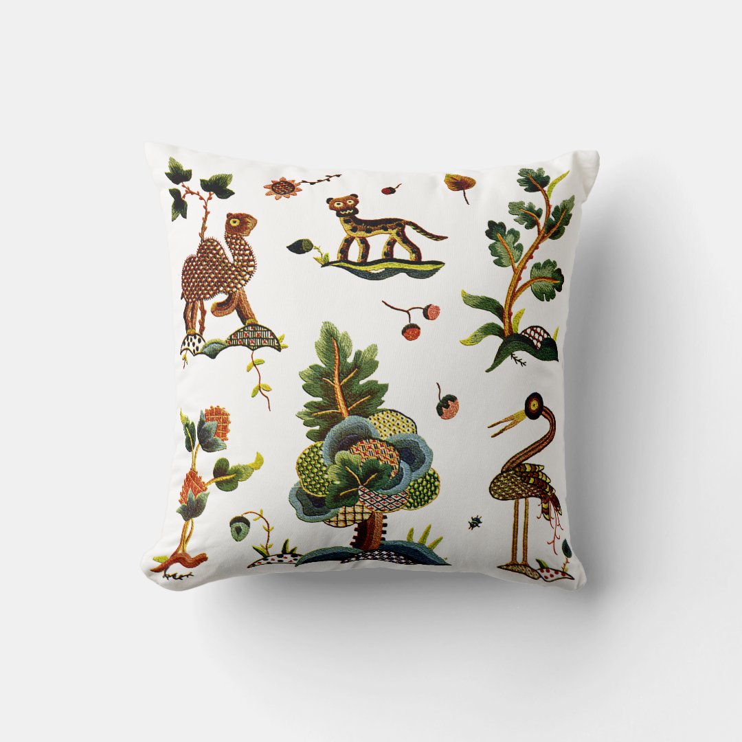 Jungle Faux Jacobean Embroidery Pillow | Zazzle