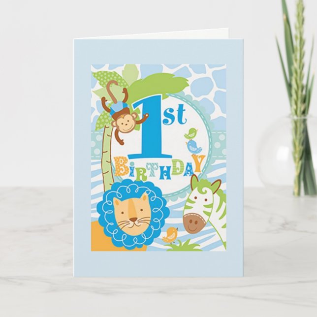 Jungle First Birthday Card (Front)