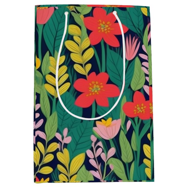 Jungle floral leaves pattern medium gift bag (Front)