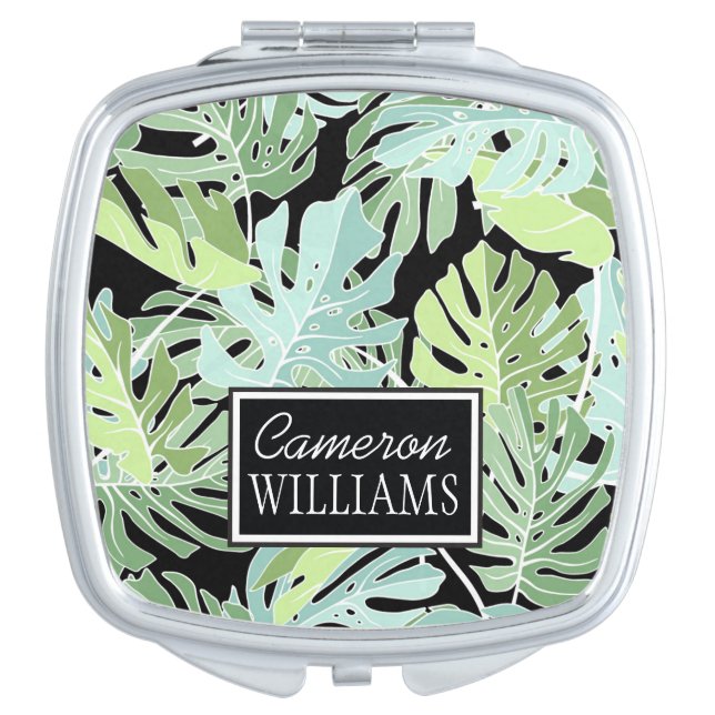 Jungle Floral Pattern | Add Your Name Vanity Mirror (Front)