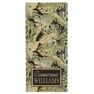 Jungle Floral Pattern Add Your Name Wood Flash Drive