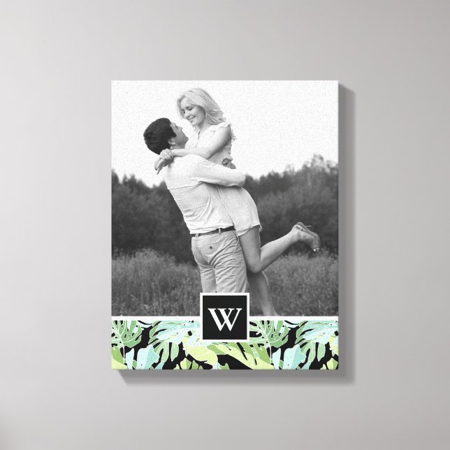 Jungle Floral Pattern | Add Your Photo & Initial Canvas Print (Front)