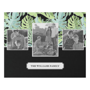 Jungle Floral Pattern   Family Photos & Text Faux Canvas Print