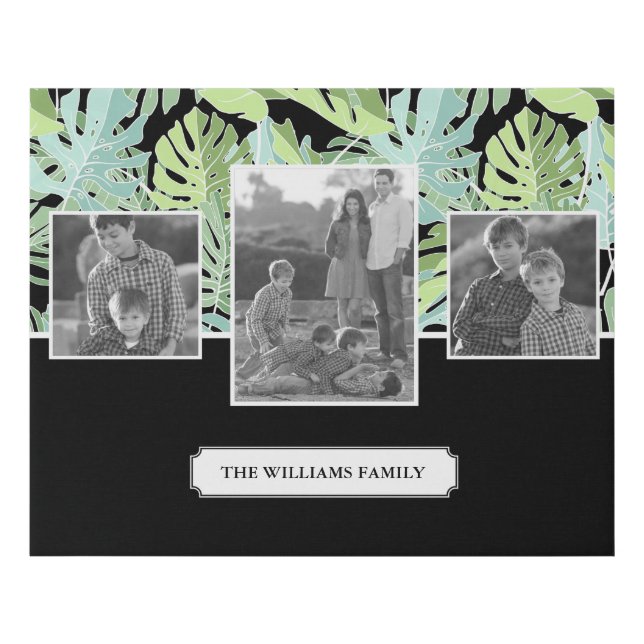 Jungle Floral Pattern | Family Photos & Text Faux Canvas Print (Front)