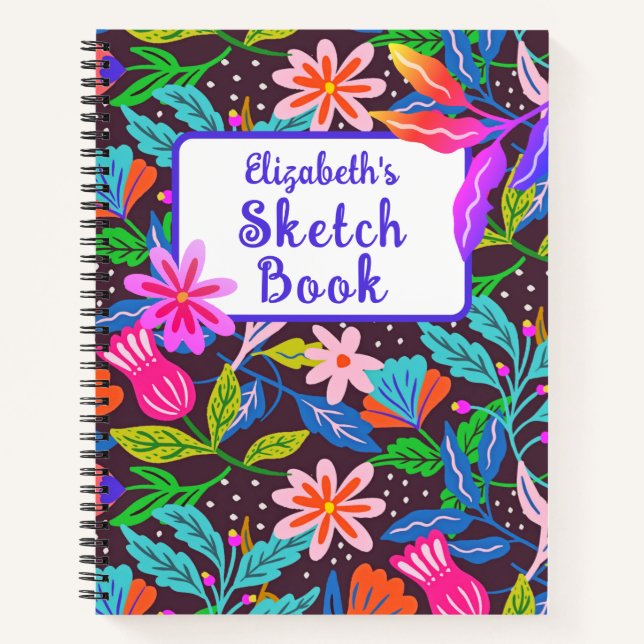 Jungle Flowers Purple Text Notebook (Front)