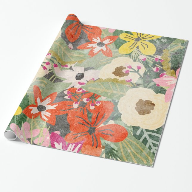 Jungle Flowers Wrapping Paper (Unrolled)