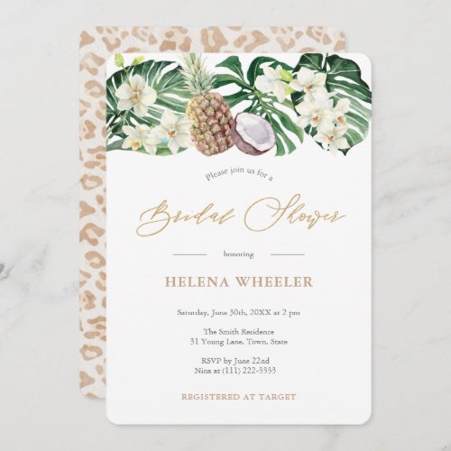 Jungle Foliage Green White Pineapple Bridal Shower Invitation