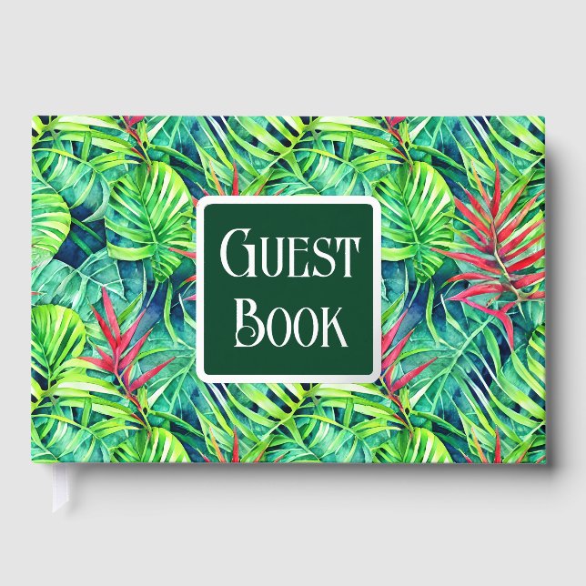 Jungle foliage leaf pattern real foil collage guest book  (Front)