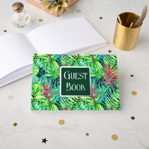 Jungle foliage leaf pattern real foil collage guest book 