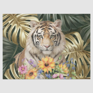 Jungle Foliage Watercolor Wildflowers & Tiger  Tissue Paper