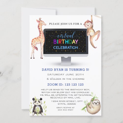 Jungle  Forest Friends Boy Virtual Birthday Party Invitation