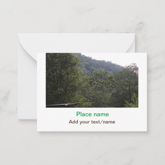 Jungle forest trees moutain travel add place name  note card (Front)