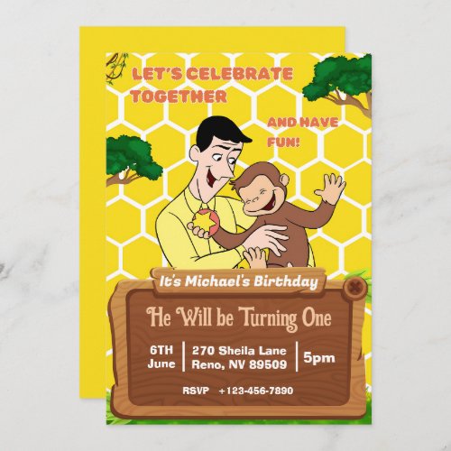 Jungle Frame Curious George Birthday Party Invitation