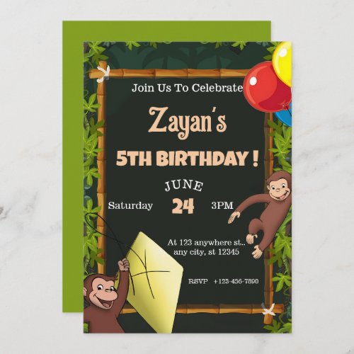 Jungle Frame Curious George Birthday Party Invitation