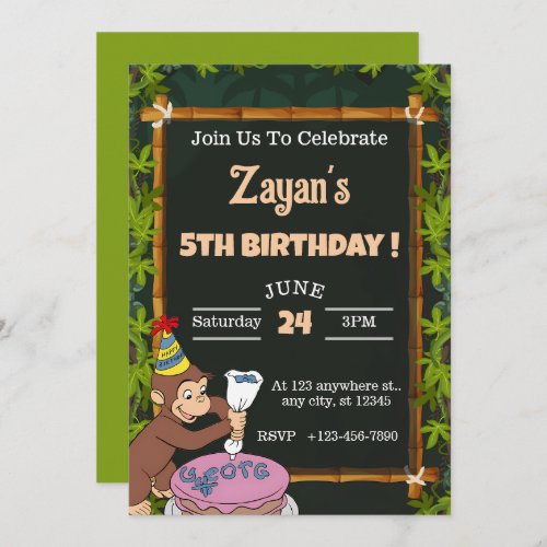 Jungle Frame Curious George Birthday Party Invitation