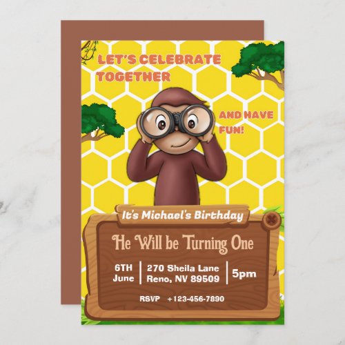 Jungle Frame Curious George Birthday Party Invitation