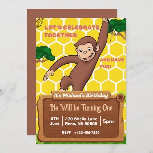 Jungle Frame Curious George Birthday Party Invitation