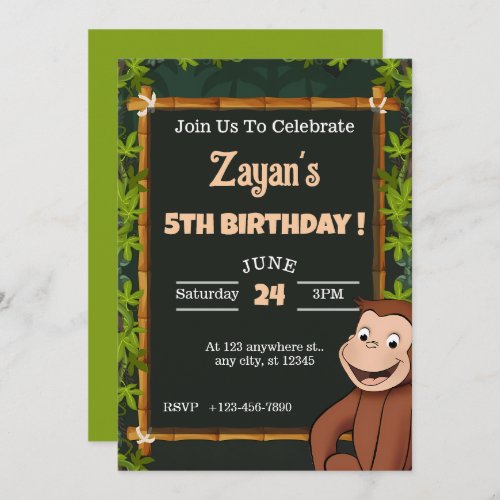 Jungle Frame Curious George Birthday Party Invitation