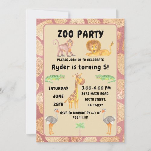 Jungle Fun Awaits Kids Zoo Party Birthday Invitation