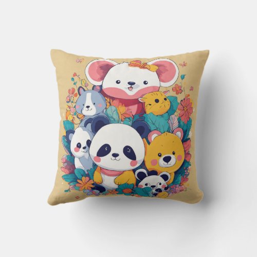 Jungle Fun Playful Kids Animal T_Shirt Design Throw Pillow