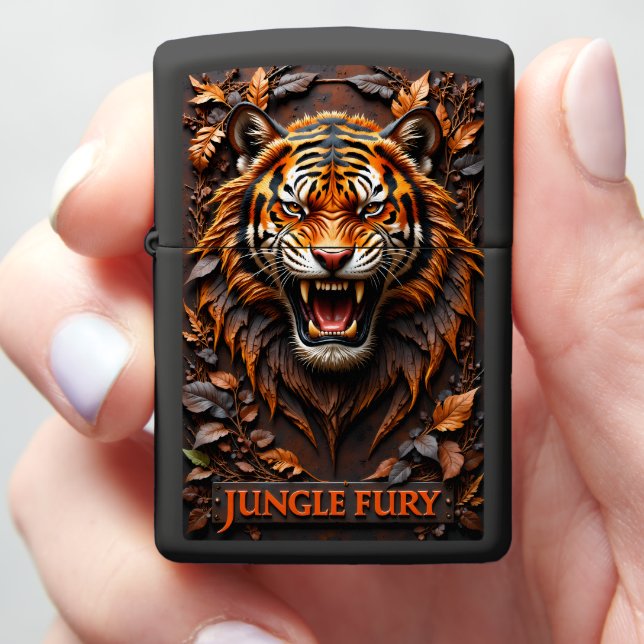 Jungle Fury Roaring Tiger Dark Zippo Lighter (In Hand)