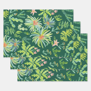 Jungle Garden Watercolor Botanical Floral Wrapping Paper Sheets