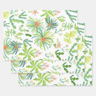Jungle Garden Watercolor Botanical Floral Wrapping Paper Sheets